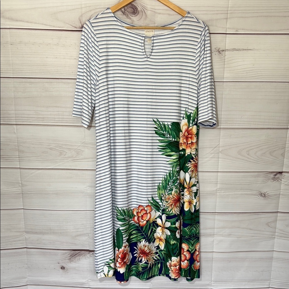 NWT Chico's Paradise Palm Keyhole Striped Floral Dress Size 12/Large/Chico’s 2